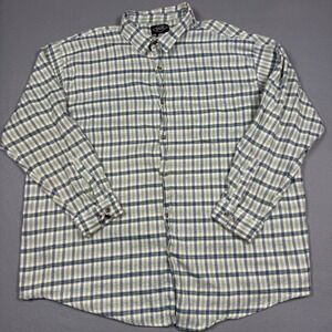 SGR Button Up Shirt Mens 4XL Green Blue White Plaid Cotton Blend Long Sleeve